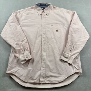 Vtg Tommy Hilfiger Shirt Men's Large Pink  White Striped Long Sleeve Button Down
